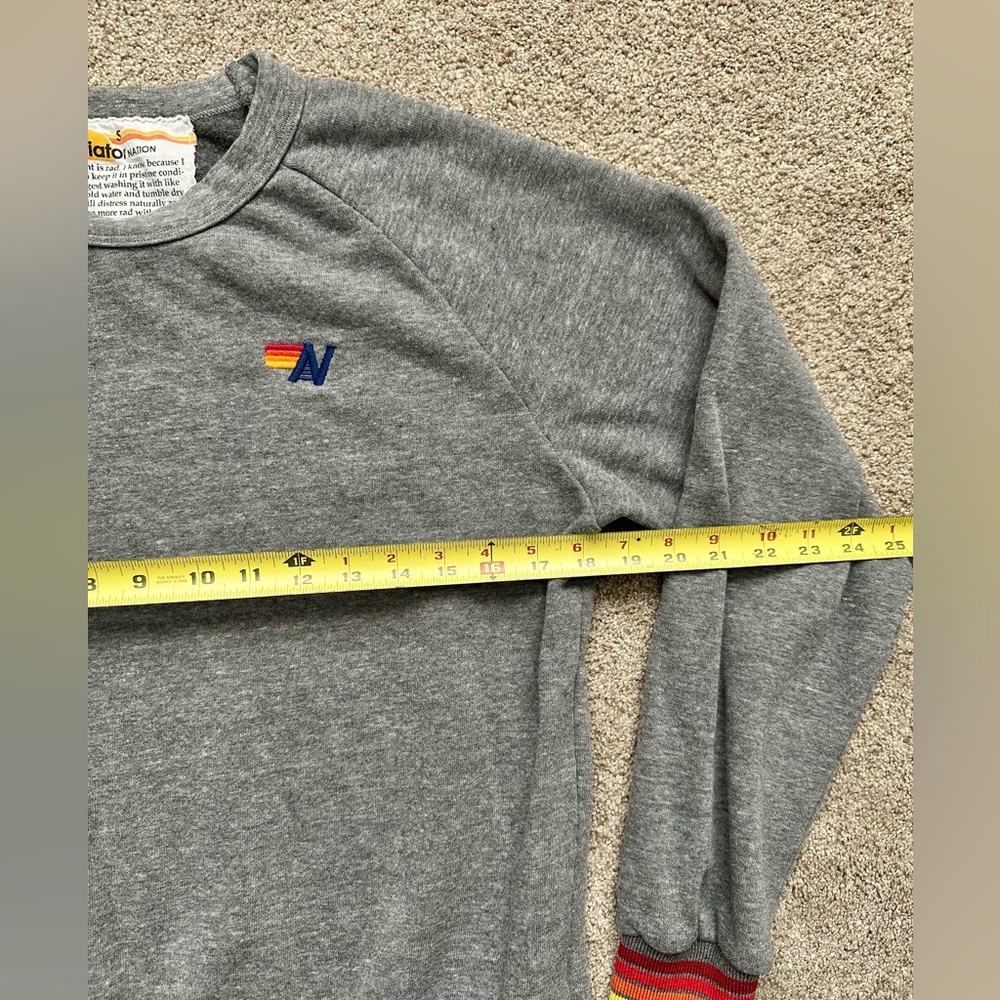 Aviator Nation Gray Crewneck with Rainbow Cuffs - Picture 6 of 7